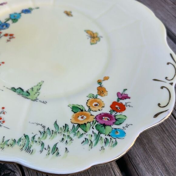 Crown Staffordshire Floral Cake Plate Serving Tray Bone China Gold Border 10" - Picture 11 of 16